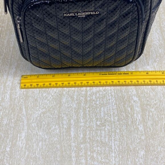 KARL LAGERFELD PARIS GLOSSY BLACK SNAKE CAMERA BAG CROSSBODY PURSE - Picture 12 of 13